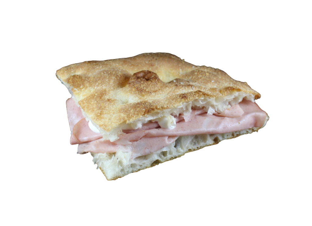 Focaccia con mortadella y burrata